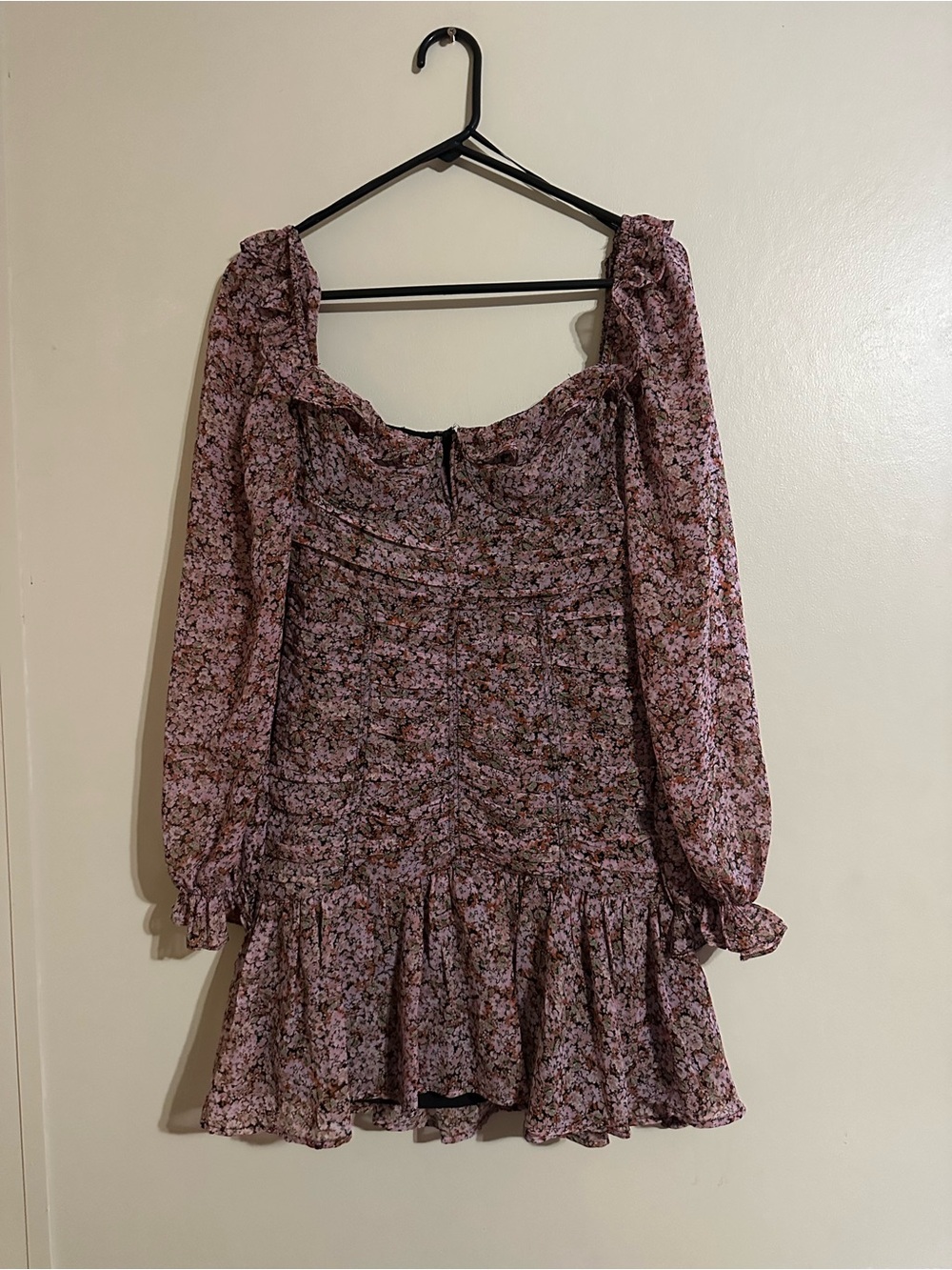 Astr Floral Smocked Long-Sleeve Mini Dress in Mauve Pink